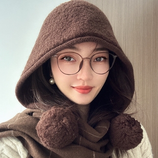 25冬季/松弛感大头围100%纯羊毛颗粒感护耳帽女吊球针织拉法帽子