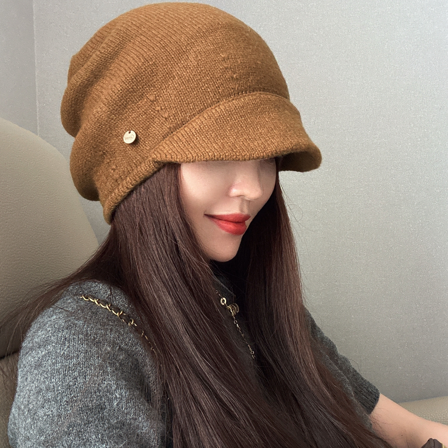 韩系100％WOOL飞行堆堆帽女两戴