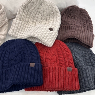 复古怀旧chic手打粗线麻花针织帽100%纯羊毛保暖男女款帽子冬季