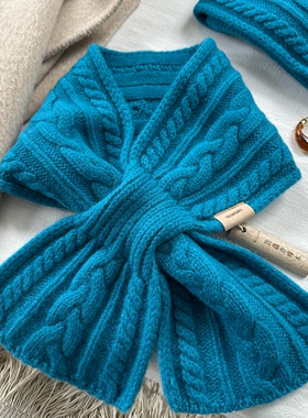 复古不基础~冬季100％羊毛l针织麻花交叉围脖护颈围巾发带两用女