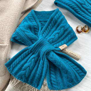 复古不基础~冬季100％羊毛l针织麻花交叉围脖护颈围巾发带两用女