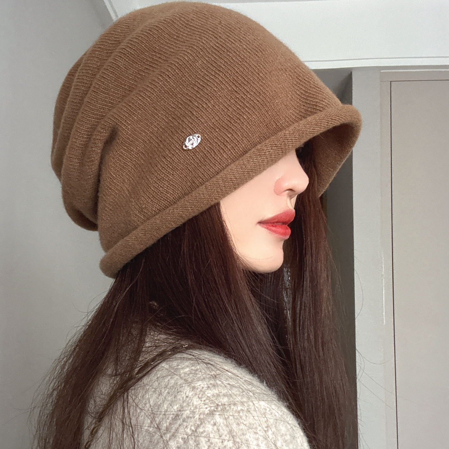 大头福音~慵懒松弛加大羊绒堆堆帽男女款秋冬保暖绵羊毛护耳冷帽