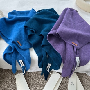 层次感小披肩~100％wool羊毛针织三角巾披肩女头巾软糯多用围巾