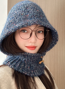 老钱风夹花针织羊驼毛连帽围脖