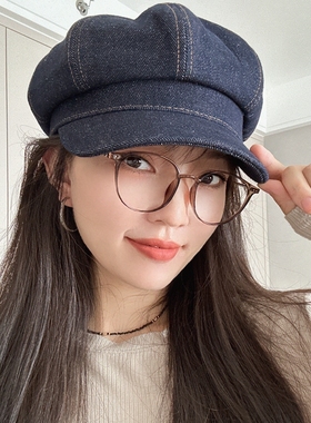 A/W网红时髦休闲牛仔八角帽女立体挺阔帽型报童帽素颜出街帽子