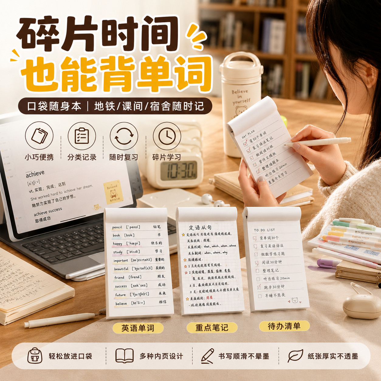 无印风长条上翻便签本牛
