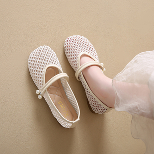 镂空网鞋 老北京布鞋 女2026新款 夏季 透气网面孕妇软底浅口豆豆单鞋