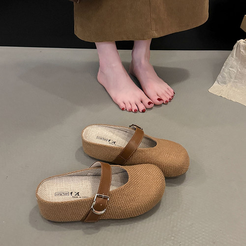 超火厚底编织包头半拖鞋女2026年新款夏季外穿软洞洞勃肯休闲凉拖