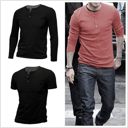 男装经典纯棉亨利美式休闲t恤