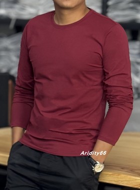 美式简约舒适青年圆领修身型弹力环保长袖薄款优质时尚纯色T恤