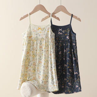 莫代尔女童睡裙夏季薄款凉感儿童家居服女孩吊带睡衣公主碎花长裙