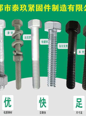 M168.8级热镀锌热浸锌外六角螺栓螺丝杆铁塔螺丝双头全扣丝定制