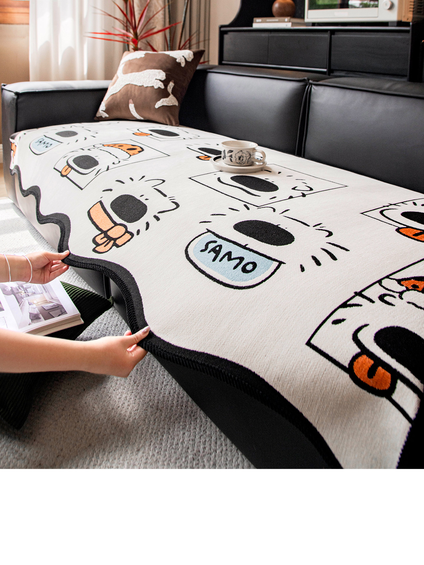 卡通雪尼尔沙发垫四季通用大鼻狗固定防滑高级感坐垫子一片式盖巾,居家布艺,沙发垫,淘宝优惠券,粉丝福利购,淘宝优惠卷