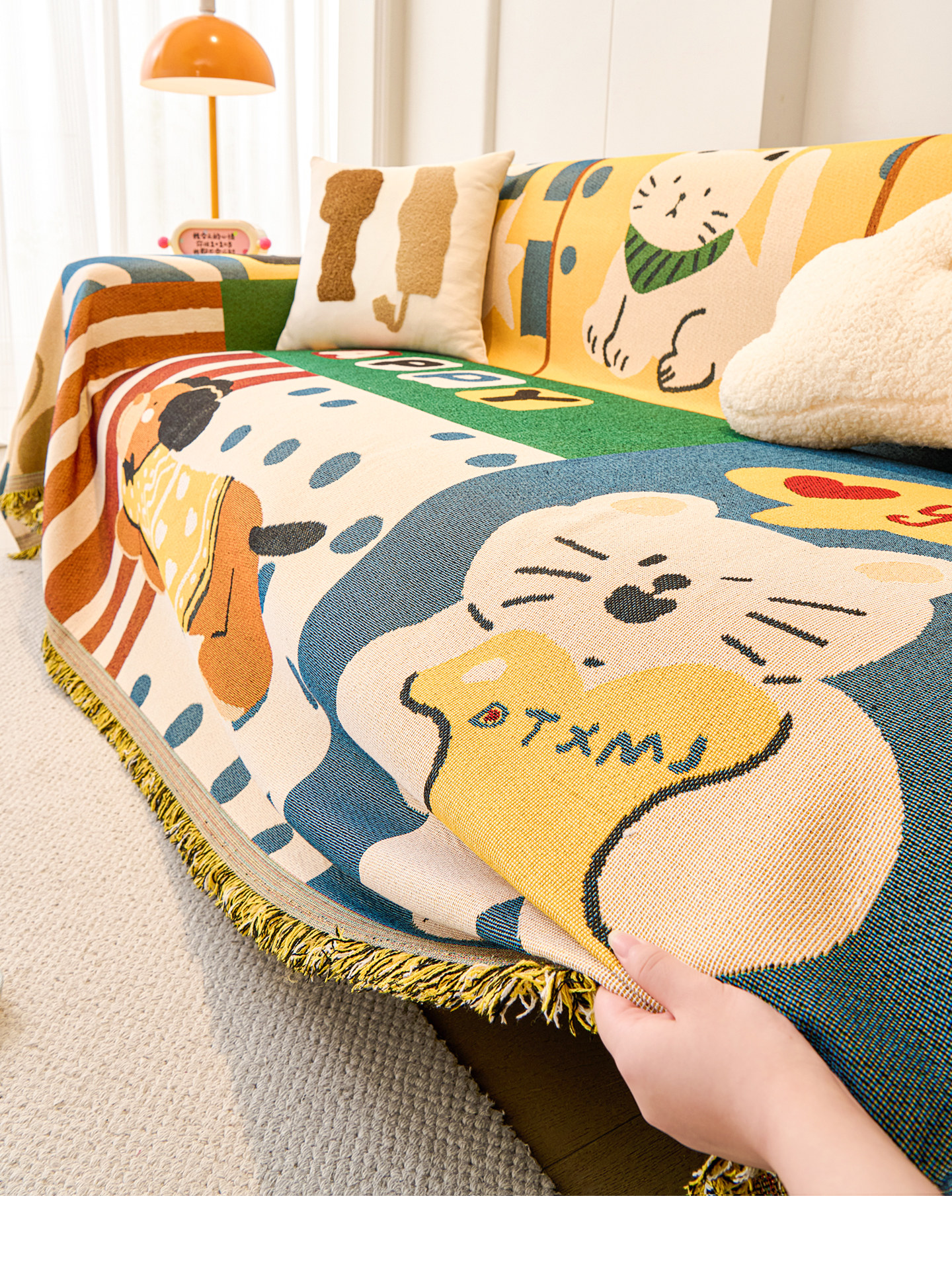 卡通四季通用沙发盖布2025年新款沙发巾防猫抓全盖固定防滑沙发垫