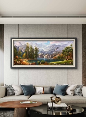 客厅美式挂画沙发背景墙壁画聚宝盆山水画装饰画大气新款欧式油画