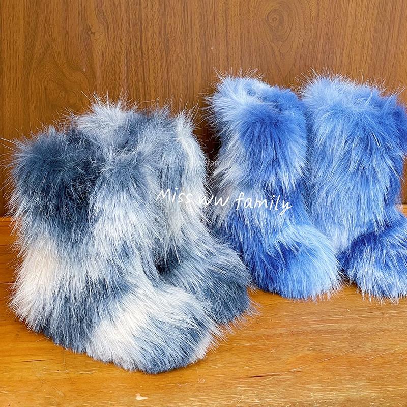 miss ww family亲子可爱小毛怪一脚蹬保暖加绒毛毛靴中筒雪地靴