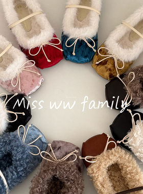 Miss ww family女童手工新中式芭蕾舞鞋毛毛鞋单鞋加绒保暖