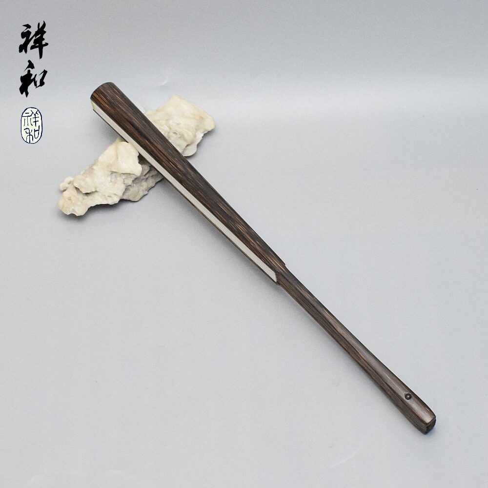 祥和扇坊95寸老料纯手工全棕竹古方头文玩折扇金丝桃苏工宣纸折扇