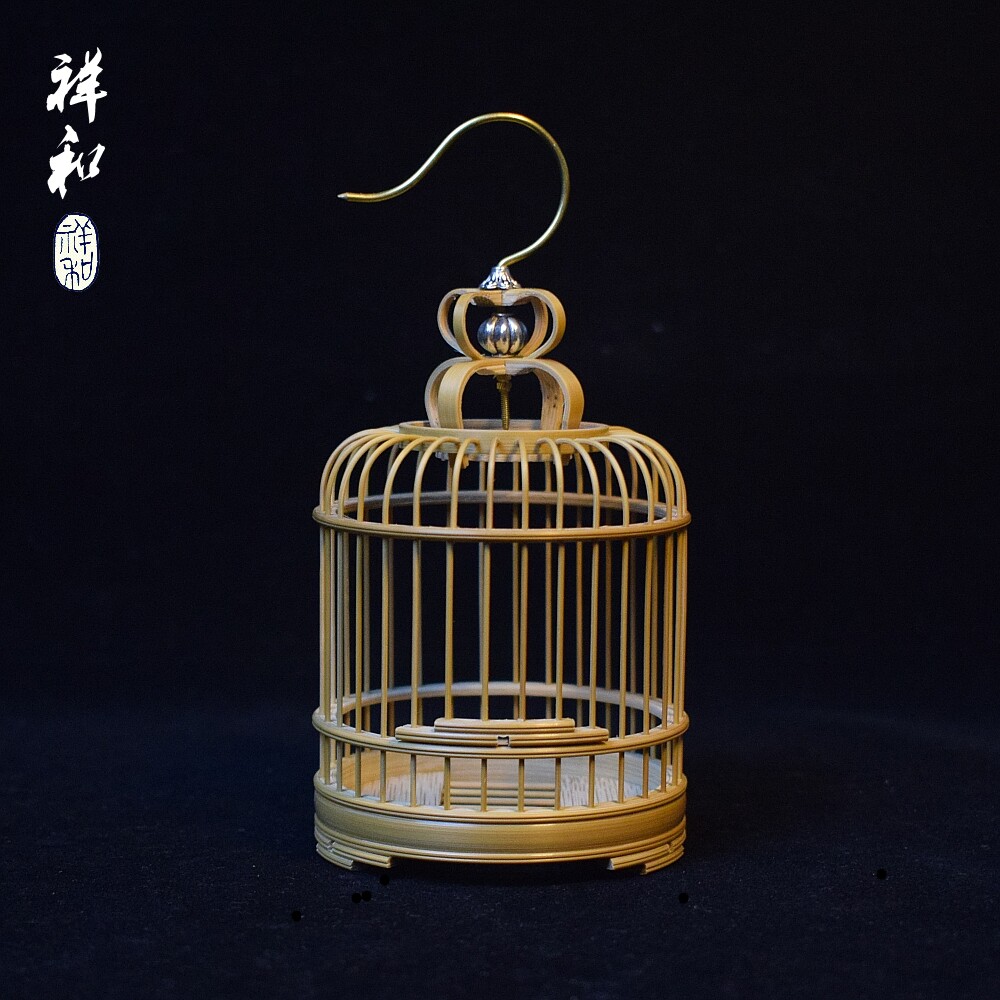 陆氏虫具精工玉竹蝈蝈圆顶笼子吉尔金钟制蛐蛐笼虫具鸣虫用具非遗