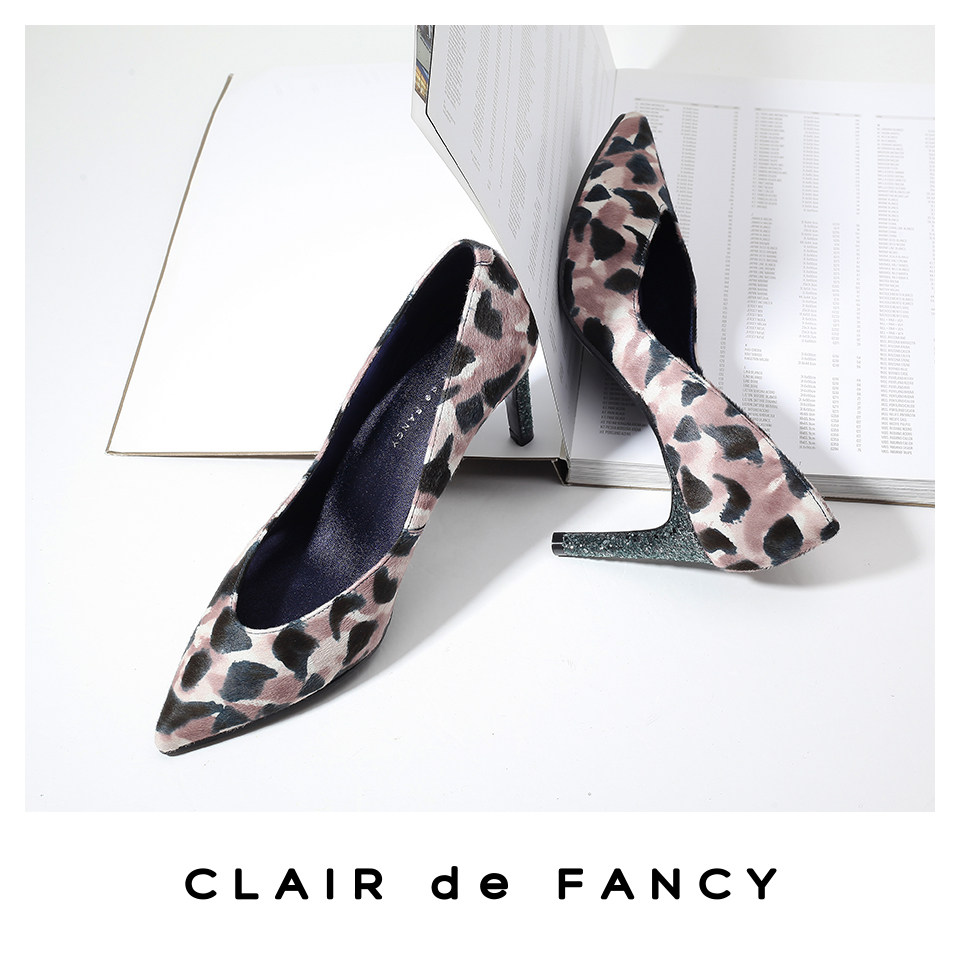 clair de fancy 春季气质拼色牛毛尖头显瘦细高跟亮片跟单鞋 两色