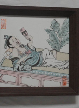 纯手绘国画新中式趣味装饰古人自拍 玄关客厅餐厅治愈系摆烂神器