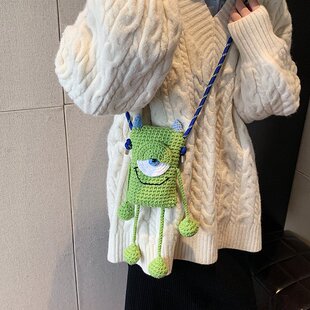 针织毛线包包成品大眼仔手机包女斜挎2023新款可爱搞怪网红包包