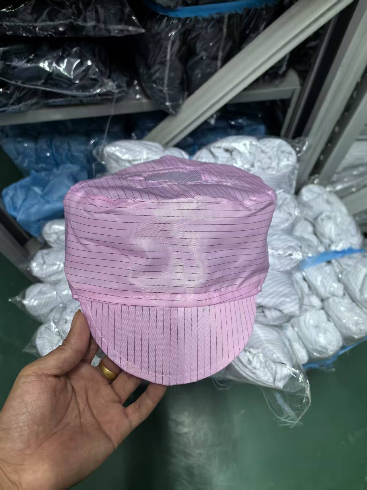 条纹防静电帽子男女无尘帽食品车间防尘洁净室小工帽鸭舌工作帽