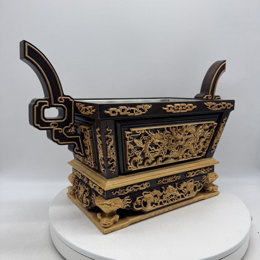 黑檀入桧木马槽炉四方香炉木雕工艺玄关供奉中式复古茄苳入四角炉