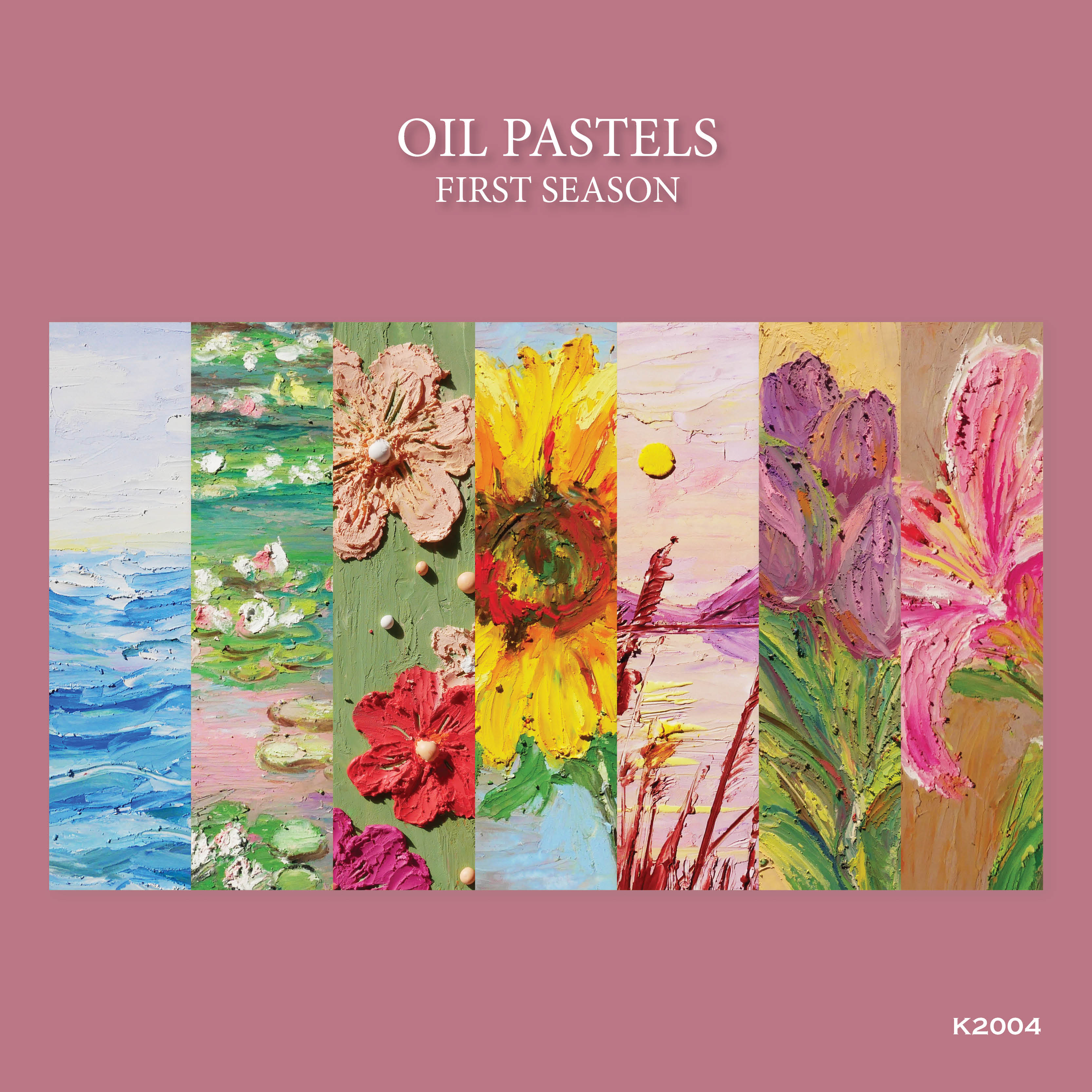 kin手绘插画花卉海浪原创贺卡油画棒油画小卡片文艺生日明信片pc