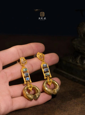 18K金镶复古青铜耳环女高级感