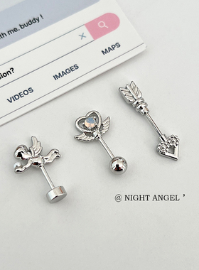 小天使珍珠权杖上耳轮钉医用钛钢耳骨钉小众恶魔位双螺纹耳钉耳环