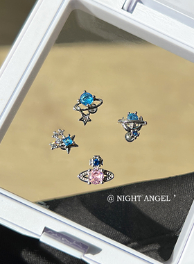 蓝色星球~镶钻小众星星耳骨钉小巧精致高级感钛钢螺丝耳钉耳饰女