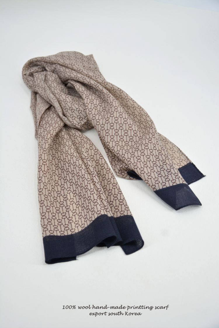 高支纯新羊毛男士秋冬印花围巾