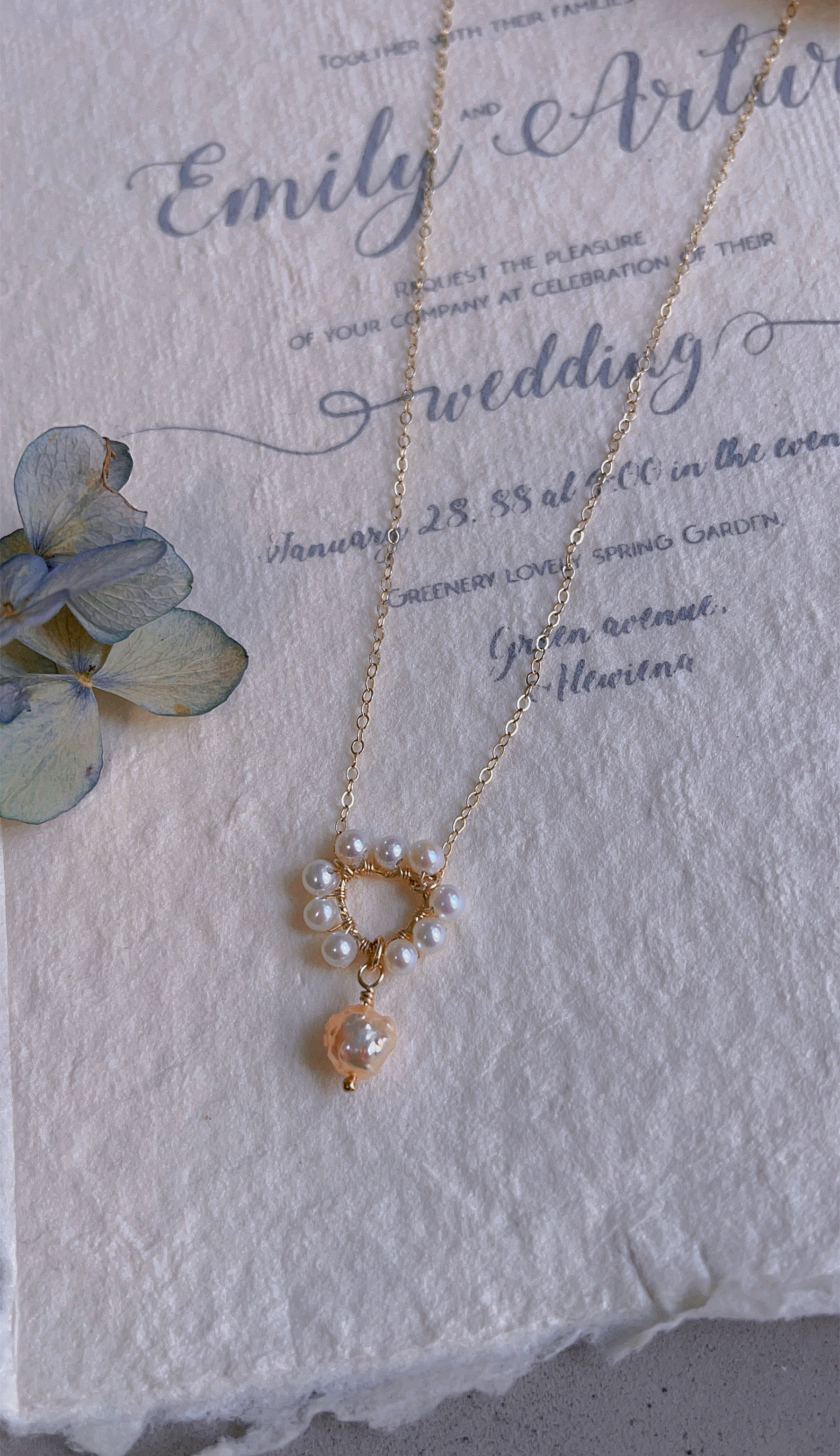 巴洛克珍珠玫瑰珠爱心毛衣链项链