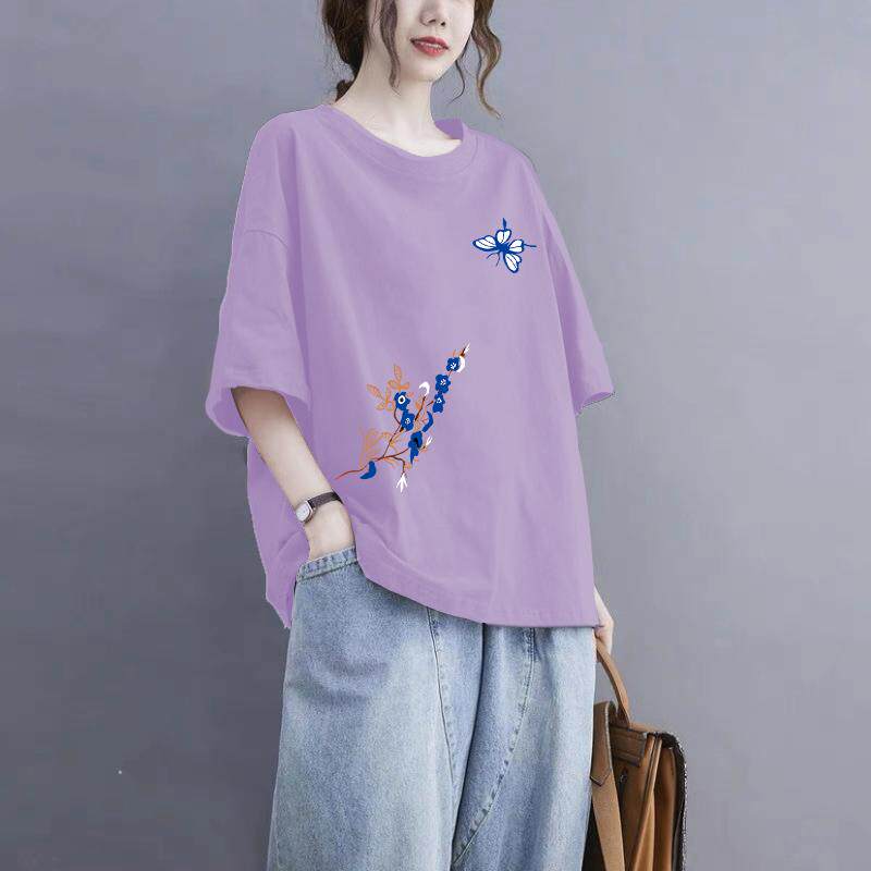 100%棉短袖T恤女夏季大码女装200斤休闲宽松学生半袖上衣