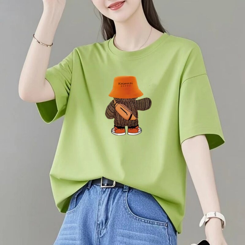 100%纯棉短袖t恤女夏2026新款百搭字母大码宽松潮流短袖妈妈装