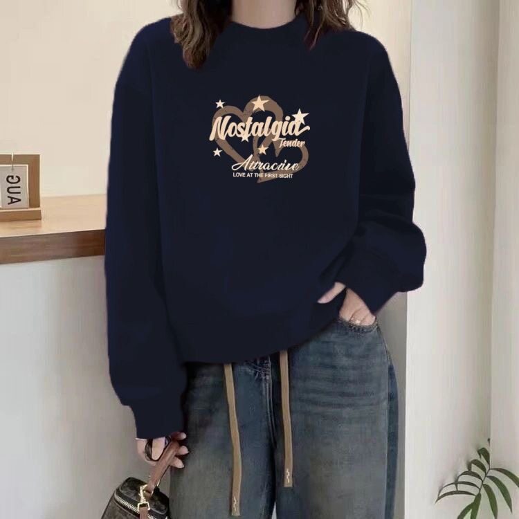 卫衣女新款秋冬加绒加厚上衣小个子正肩休闲印花春秋薄款女外套