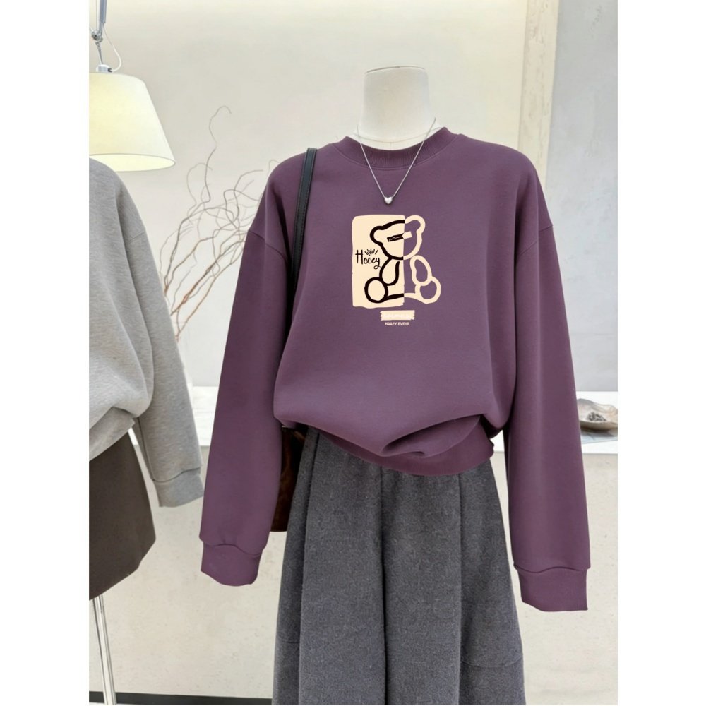 圆领秋冬卫衣女加绒加厚宽松显瘦长袖外套休闲套头外穿百搭上衣服