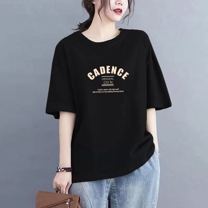 纯棉短袖女夏季时尚大码宽松显瘦微胖t恤休闲圆领百搭半袖女上衣