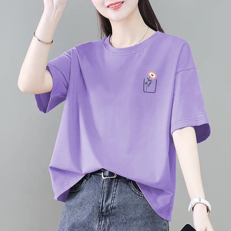 短袖t恤女士大码宽松2026夏季新款时尚洋气上衣打底衫百搭体恤衫