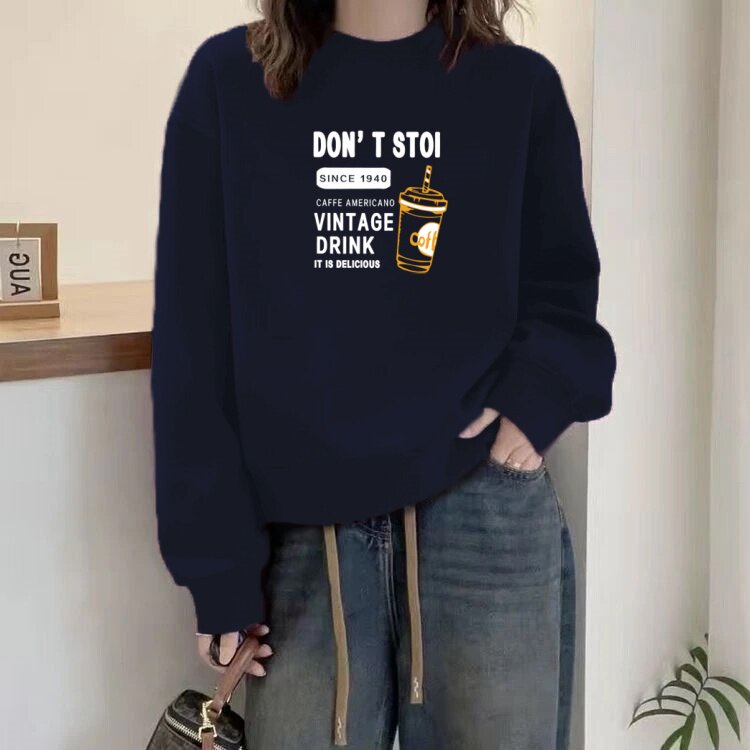 圆领秋冬卫衣女加绒加厚宽松显瘦长袖外套休闲套头外穿百搭上衣服