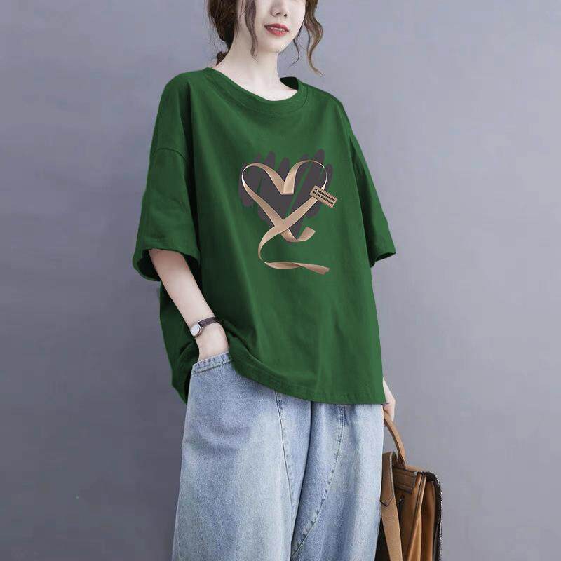 纯棉短袖T恤女减龄大码女装200斤时尚百搭宽松休闲洋气半袖上衣