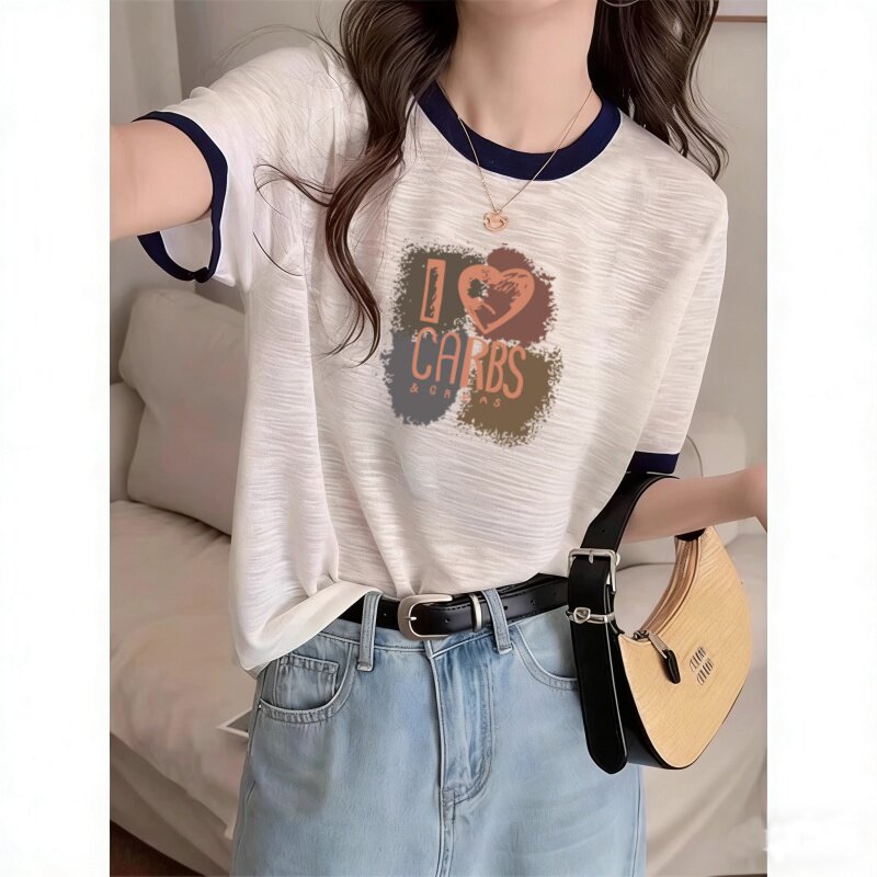 宽松韩版t恤夏装新款大码女装遮肚子显瘦短袖上衣竹节棉
