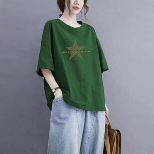 纯棉圆领短袖t恤女2026夏季新款时尚宽松显瘦慵懒风体恤上衣