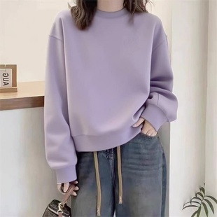 圆领秋冬卫衣女加绒加厚宽松显瘦长袖外套休闲套头外穿百搭上衣服