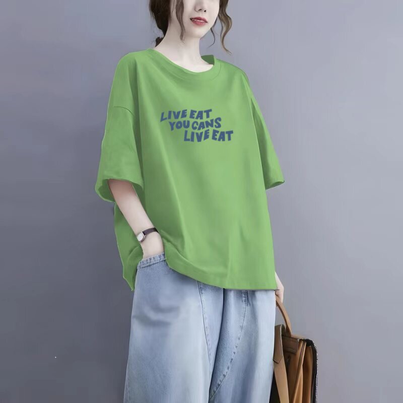 清仓捡漏～宽松纯棉短袖t恤女夏2026新款百搭字母大码半袖上衣