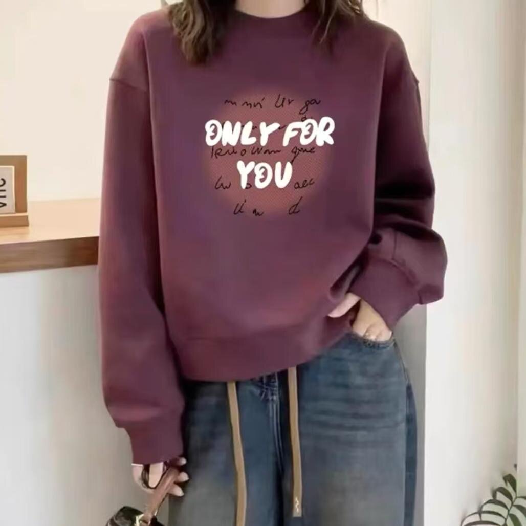 秋冬卫衣女加绒宽松圆领显瘦长袖外套百搭加厚上衣休闲套头外穿潮