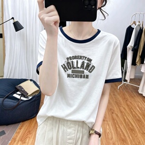 清仓捡漏潮流时尚竹节棉短袖T恤女装夏季新款宽松显瘦百搭上衣
