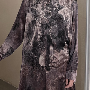 -EvanXX 原创暗黑风贝克辛斯基油画不对称剪裁丝质衬衫