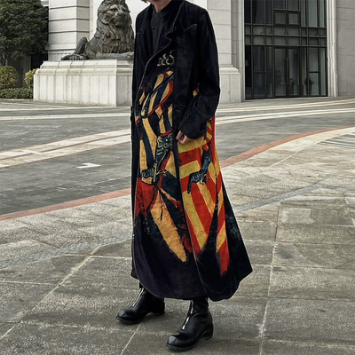 -EvanXX 原创暗黑风双层金羊毛骑士团丝绒大衣风衣外套